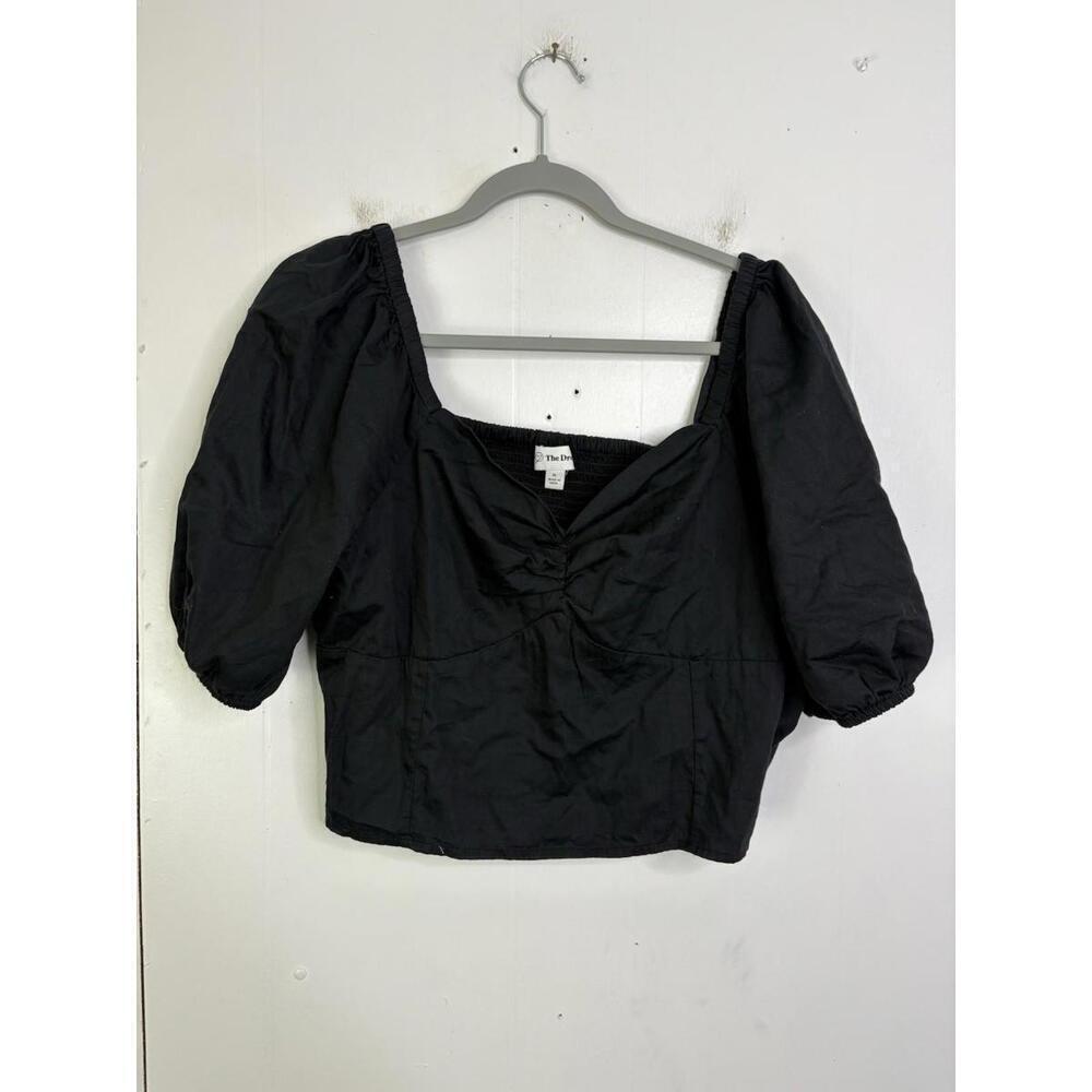 The Drop Top Womens Extra Large Puff Sleeve Smocked Back Cotton Natural Cropped
